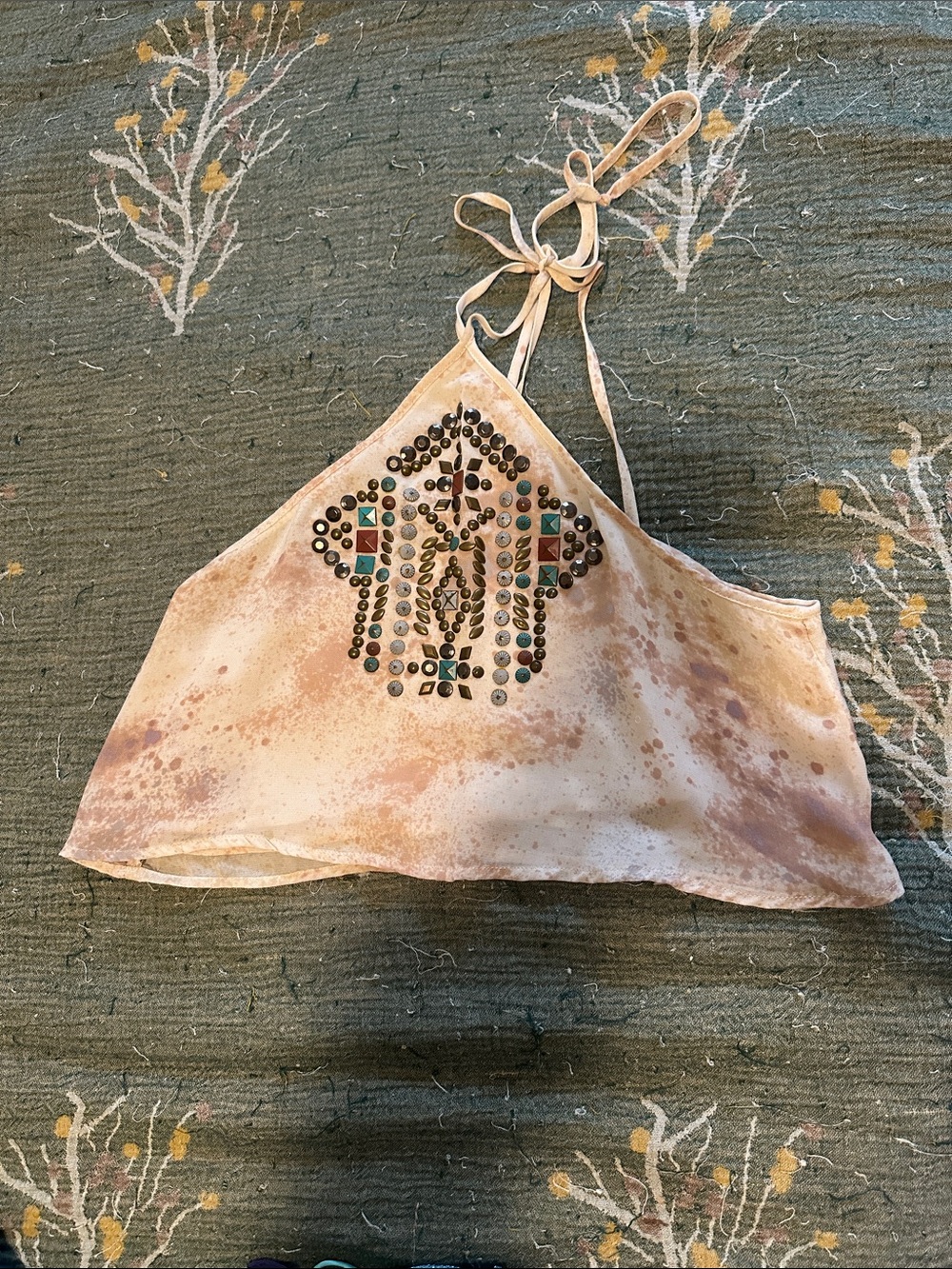 Beaded Tie-Back Halter Top in Dusty Pink